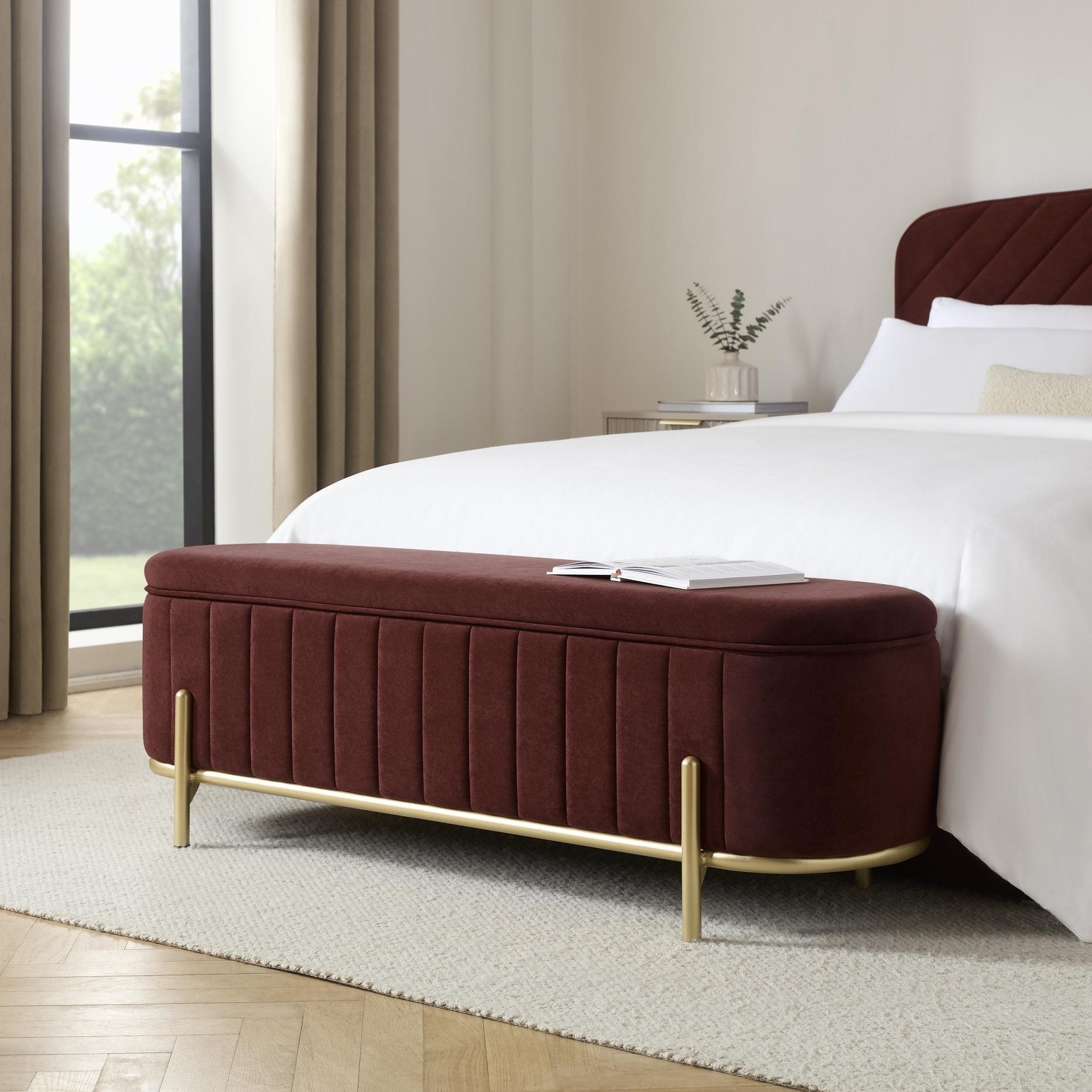 Banc de rangement capitonné – Rouille