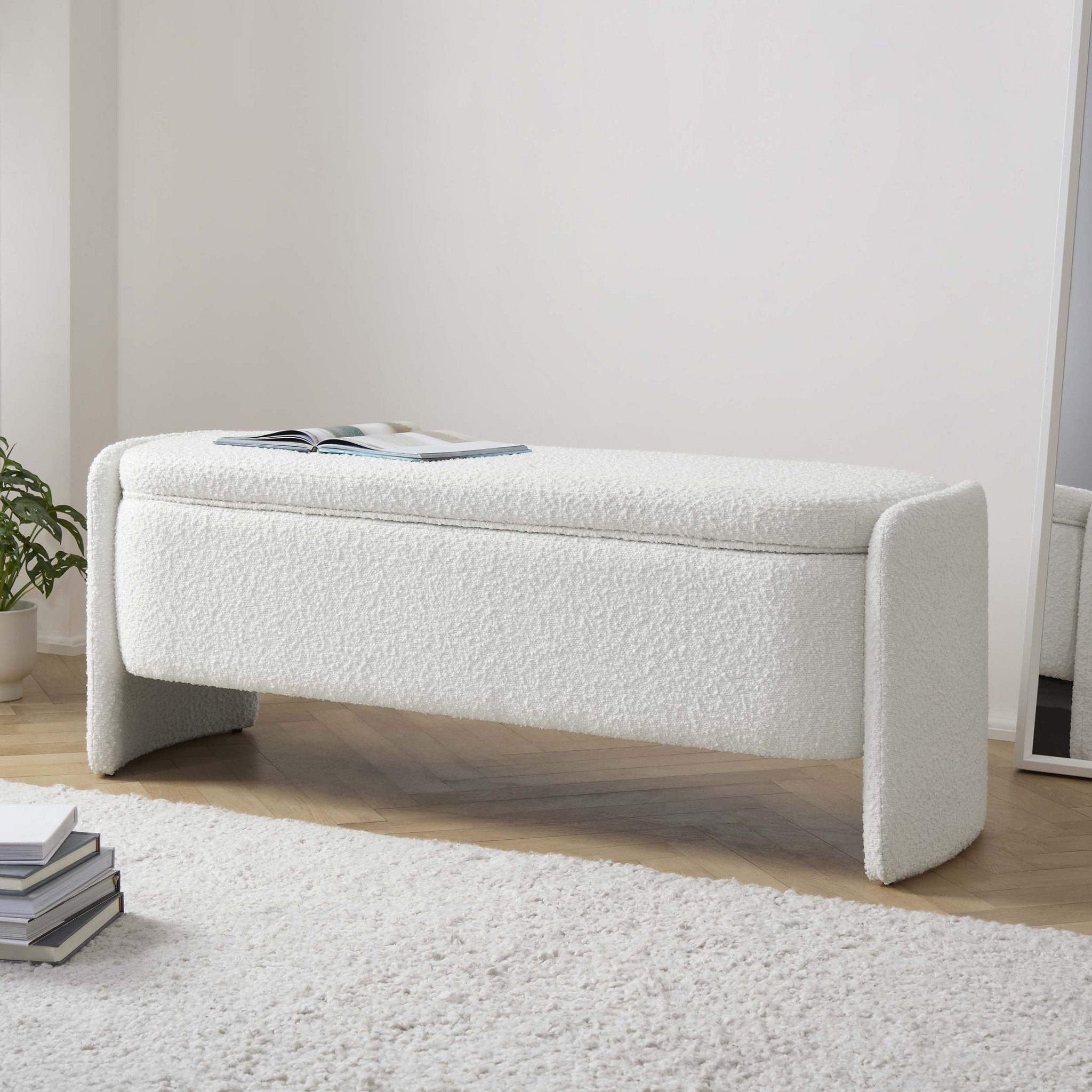 Banc de rangement incurvé Boucle - Blanc cassé