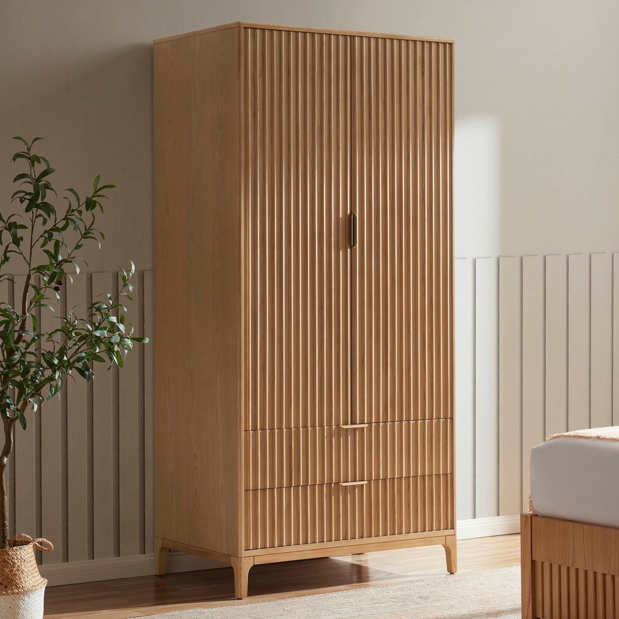 Armoire 2 portes avec tiroirs - Bois clair