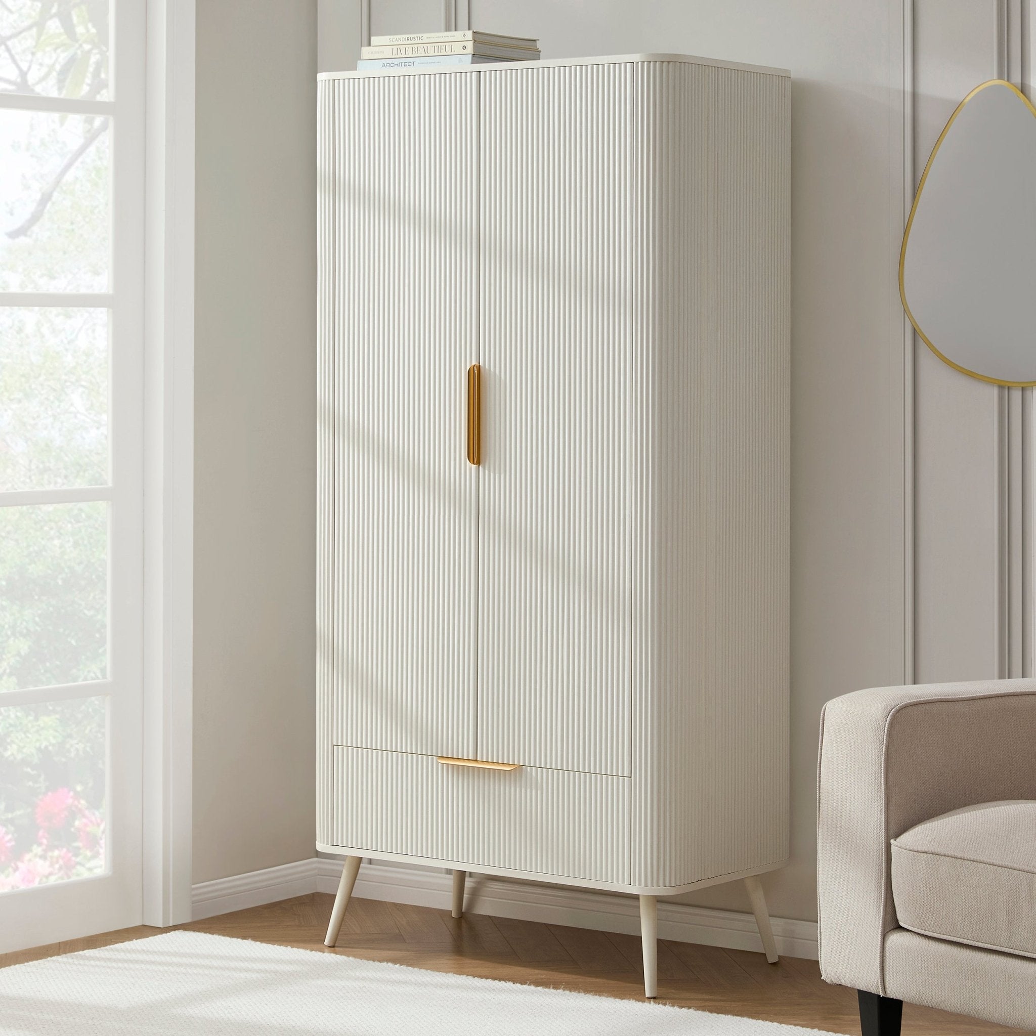 Armoire 2 portes avec tiroir - Blanc chaud