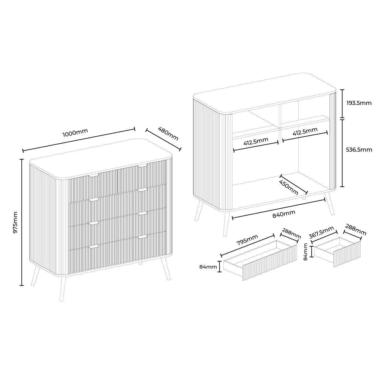 Commode 5 tiroirs - Blanc chaud