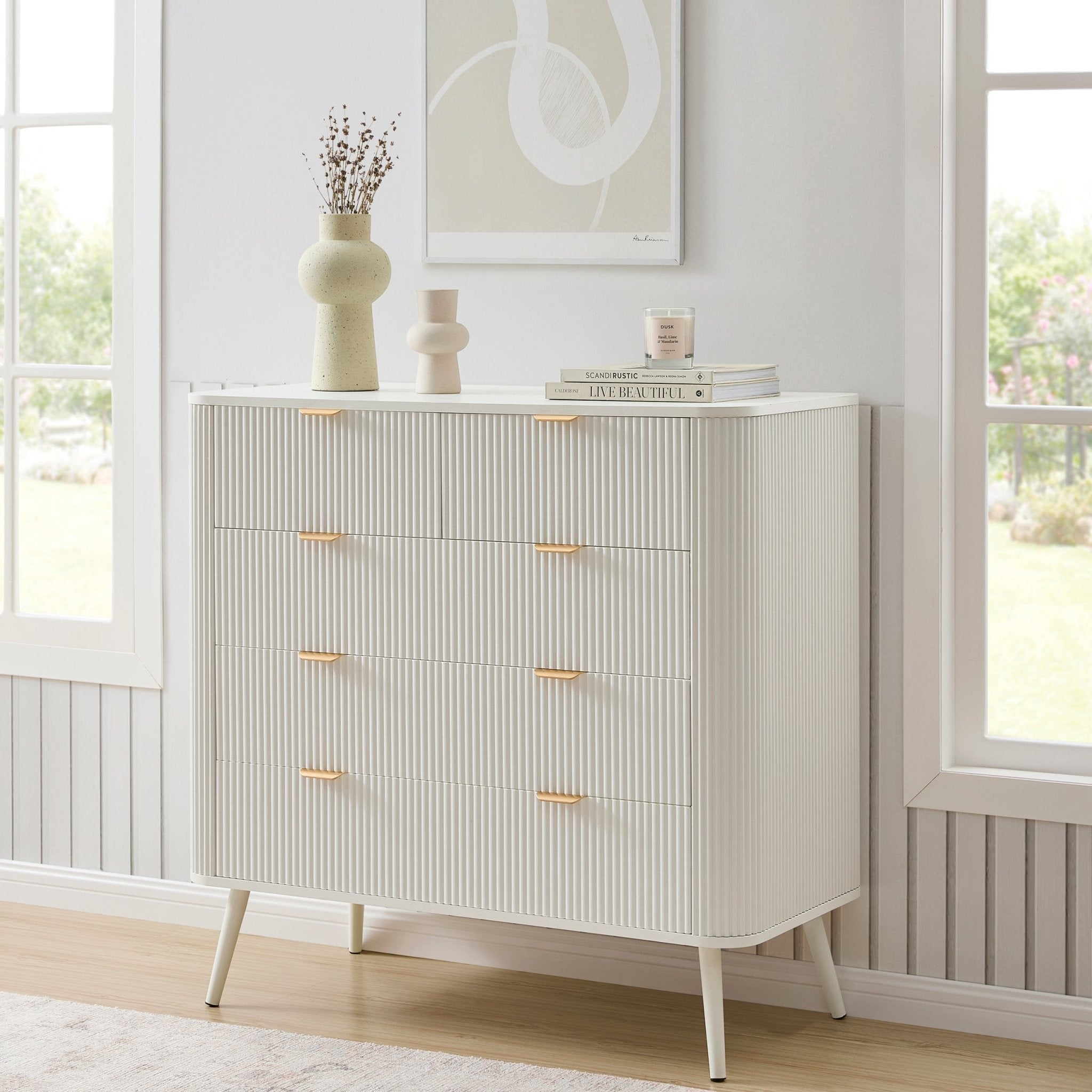 Commode 5 tiroirs - Blanc chaud