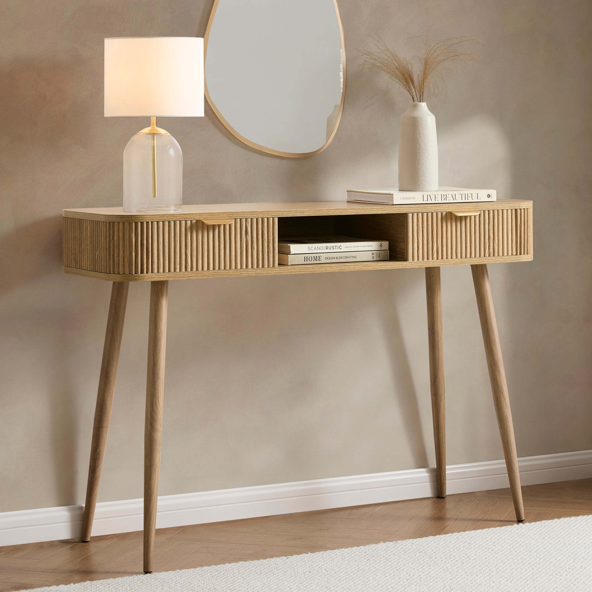 Console Coiffeuse Rangement - Bois clair