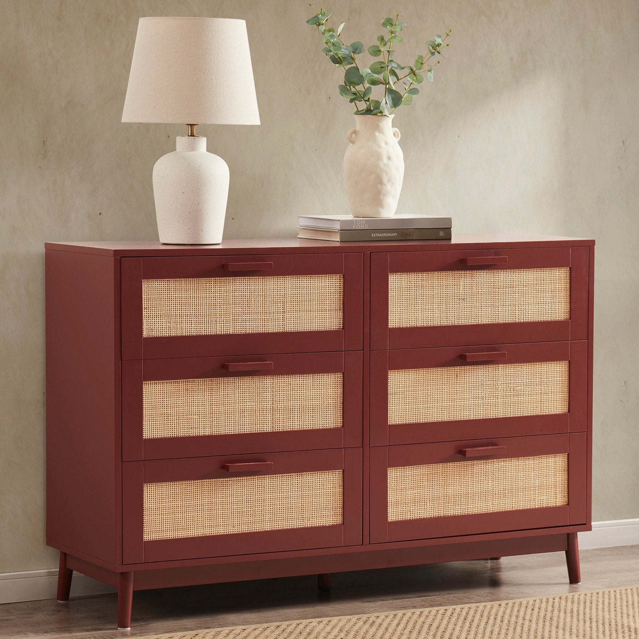 Commode 6 tiroirs - Rouge brûlé