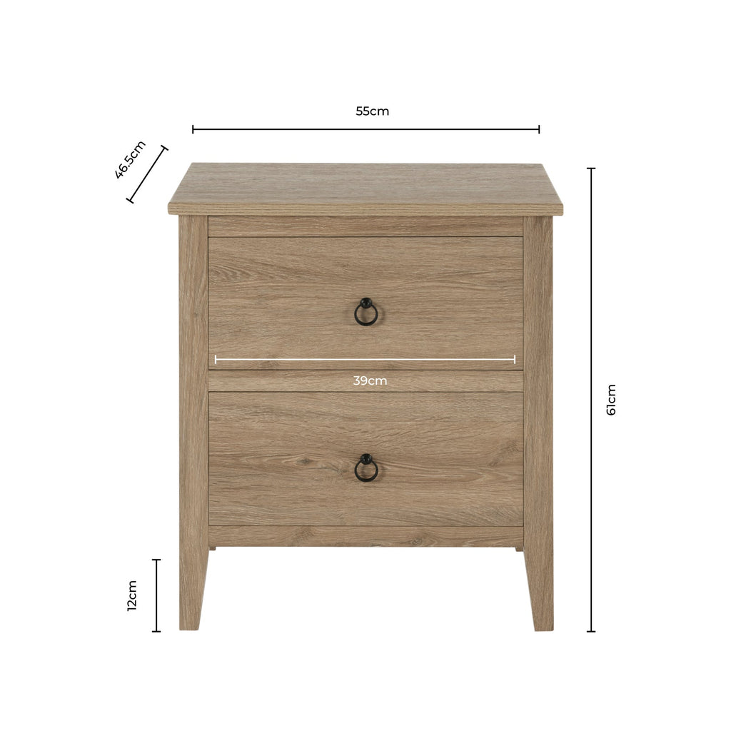 Table de chevet à 2 tiroirs - Gris