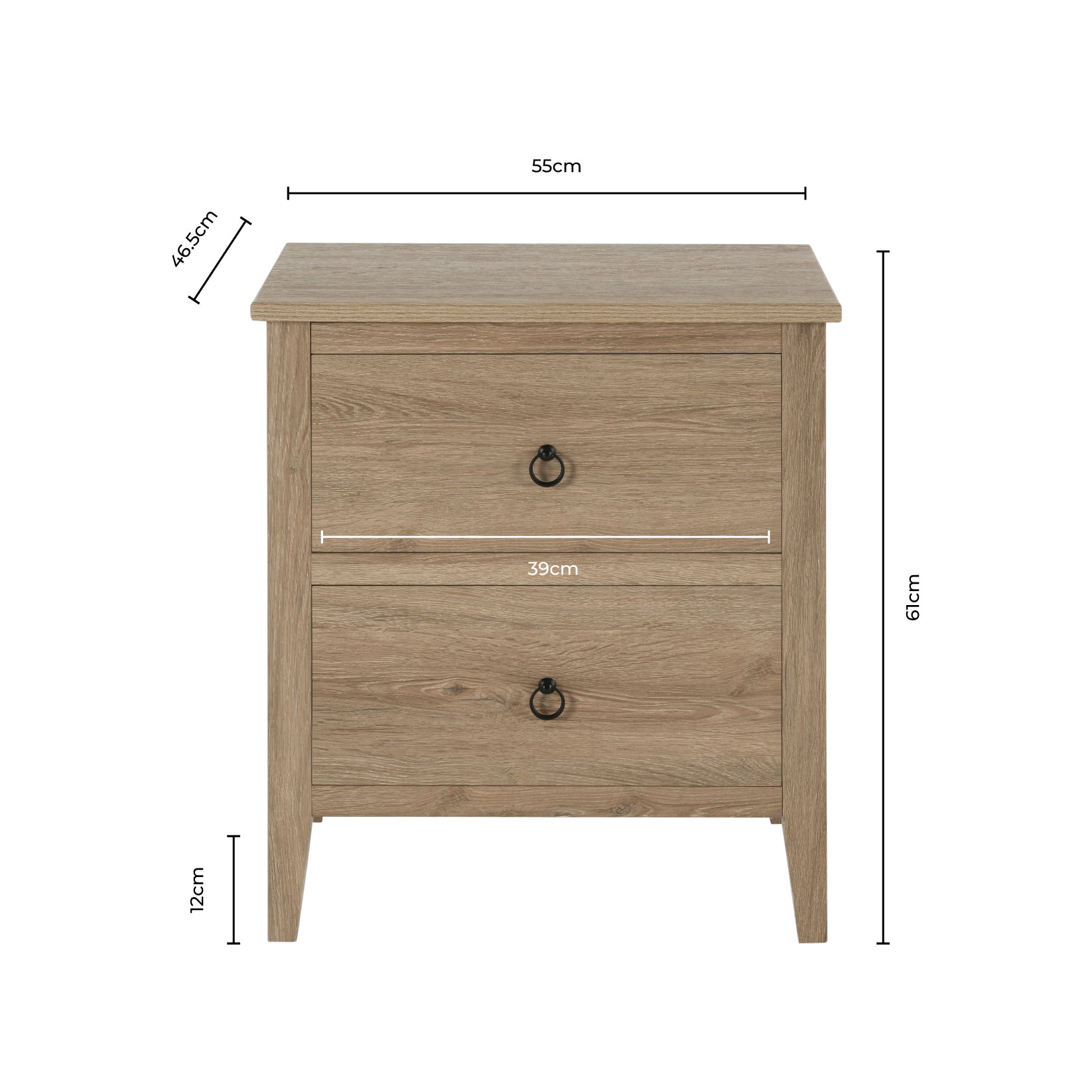 Table de chevet à 2 tiroirs - Gris