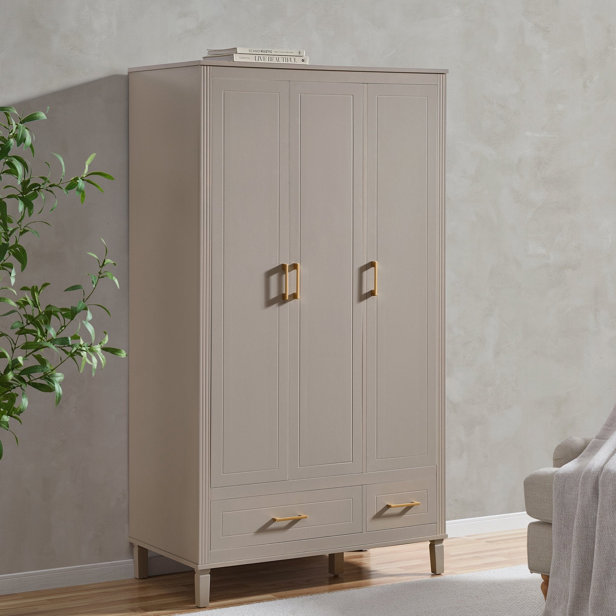 Armoire 3 portes avec tiroirs - Taupe