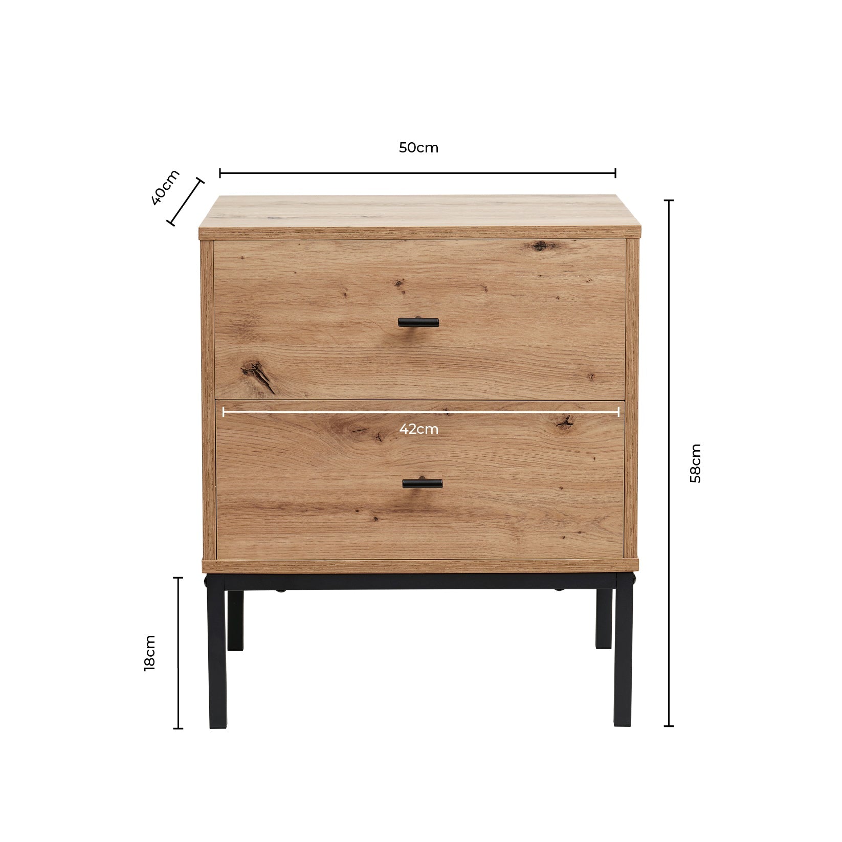 Table de chevet à 2 tiroirs - Bois clair